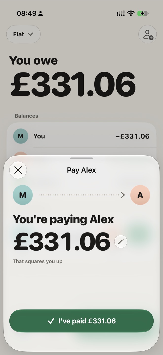 Paying Alex £331.06, which squares you up